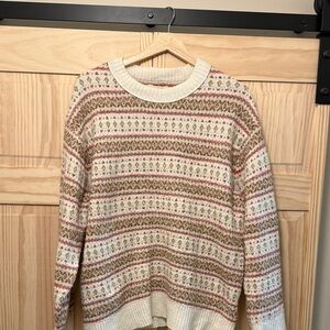 American Eagle Outfitters Cream, Brown & Pink Patterned Crewneck Sweater